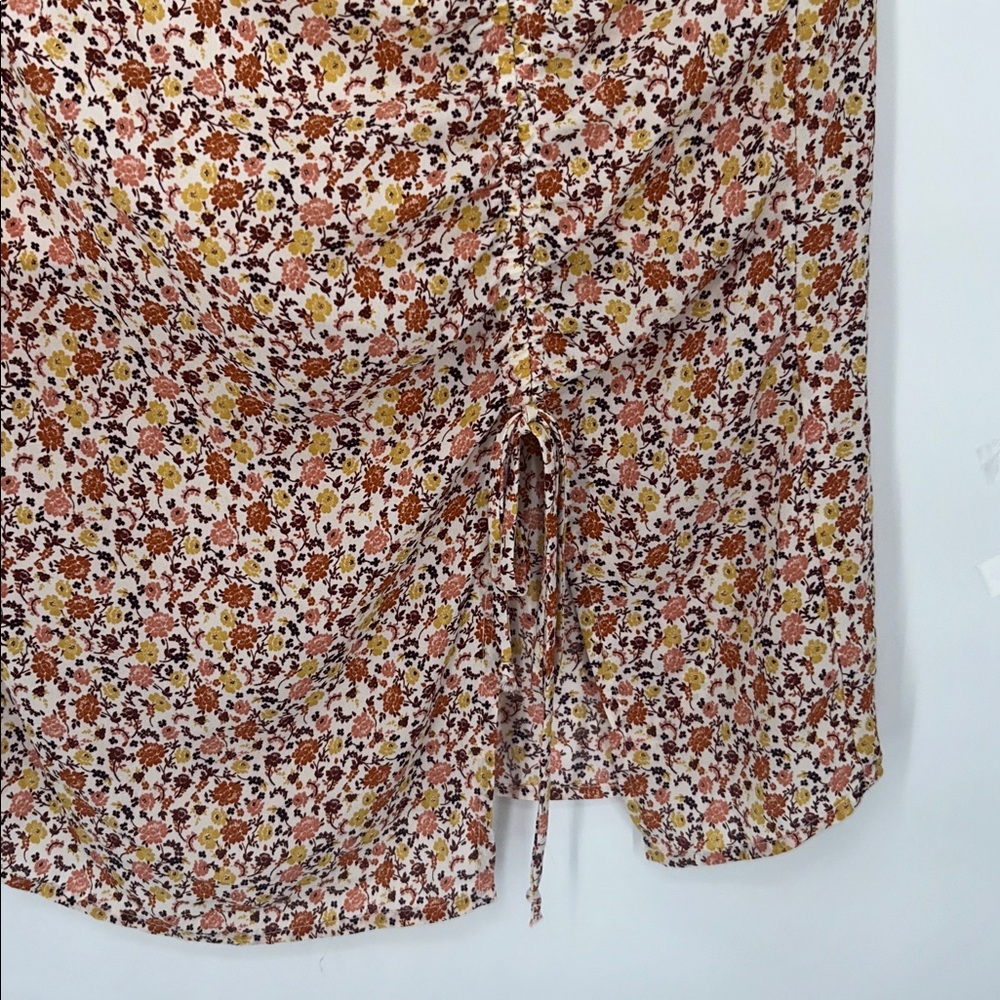 Sienna Sky Floral Ruched Mini Skirt Orange Yellow Boho Size S Womens - Picture 3 of 8
